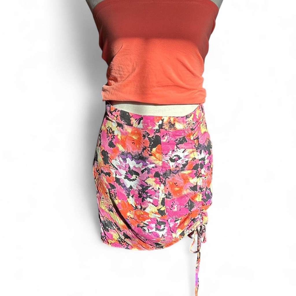 Floral Mini Skirt - Pink And Orange
